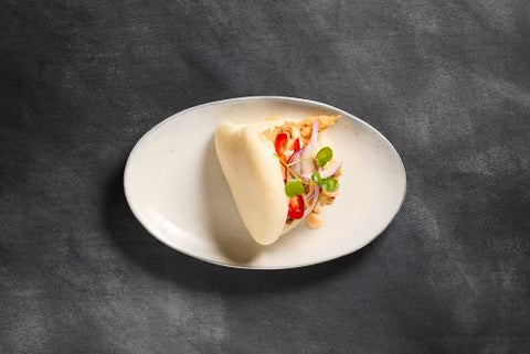 23.2 Gau bao dampet hvedebolle med rejer og wasabi dip