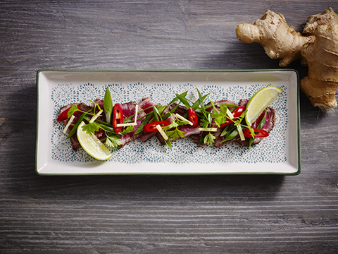 26. Okse tapanaki oksekød rare med marinade af soya lime hvidløg & ingefær